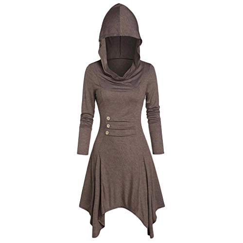 ABRTJCL Damen Gothic Kleid Mit Kapuze Mittelalter Kleidung Damen Kurz Hoodie Kleider Damen Langarm Kapuzenpullover Große Größen Frauen Cosplay Umhang Karneval Kostüme Sweatshirt braun 3XL von ABRTJCL