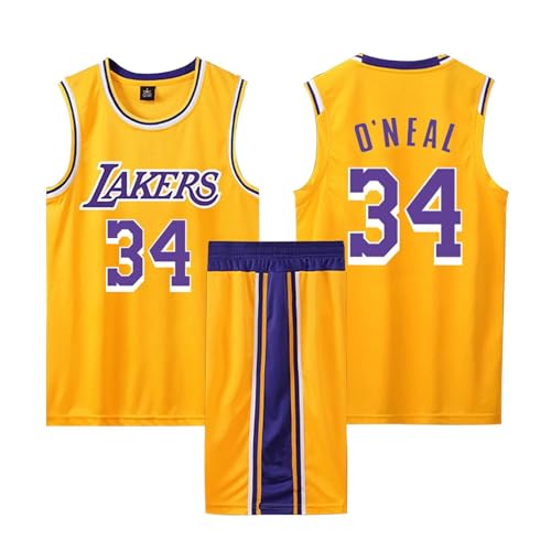 Basketball Trikot Set für Kinder/Erwachsene - Shirt und Shorts, Ärmelloses Jersey, 2-Teiliger Anzug, T-Shirt Weste + Shorts, Gelb, Größe S von ABRTJCL