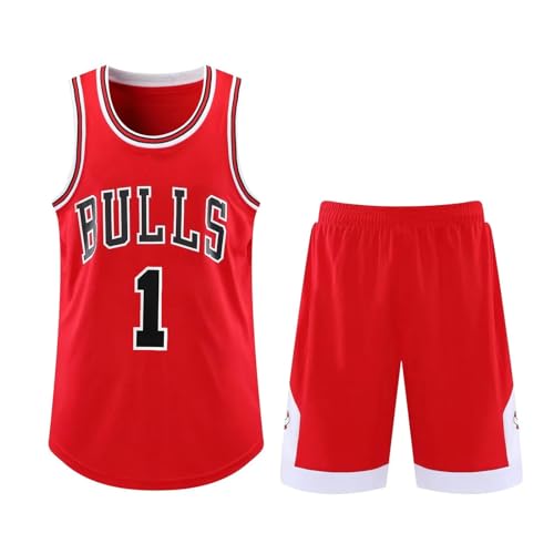 Basketball Trikot Shirt und Shorts, Kinder/Erwachsene Basketball Jersey, Kinder/Erwachsene Basketball ärmellose Anzug, 2-Teiliges Kinder/Erwachsene T-Shirt Weste + Shorts rot 5XL von ABRTJCL