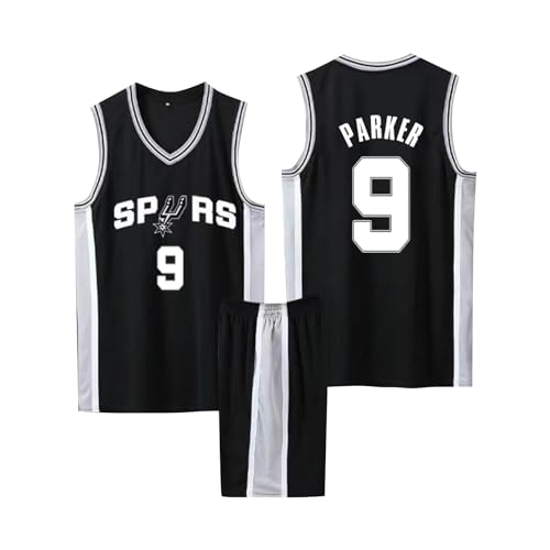 Basketball Trikot Shirt und Shorts, Kinder/Erwachsene Basketball Jersey, Kinder/Erwachsene Basketball ärmellose Anzug, 2-Teiliges Kinder/Erwachsene T-Shirt Weste + Shorts schwarz 3XS von ABRTJCL