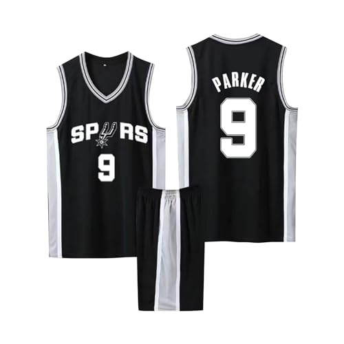 Basketball Trikot Set für Kinder/Erwachsene - Shirt und Shorts, Ärmelloses Jersey, 2-Teiliger Anzug, T-Shirt Weste + Shorts Schwarz XXL von ABRTJCL