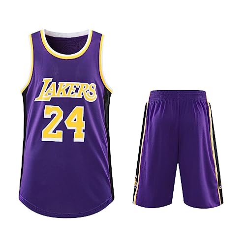 Basketball Trikot Shirt und Shorts Kinder/Erwachsene 2023/2024, 2-Teiliges Basketball ärmellose Anzug Kinder/Erwachsene, Basketball T-Shirt Weste + Shorts Kinder/Erwachsene Violett L von ABRTJCL