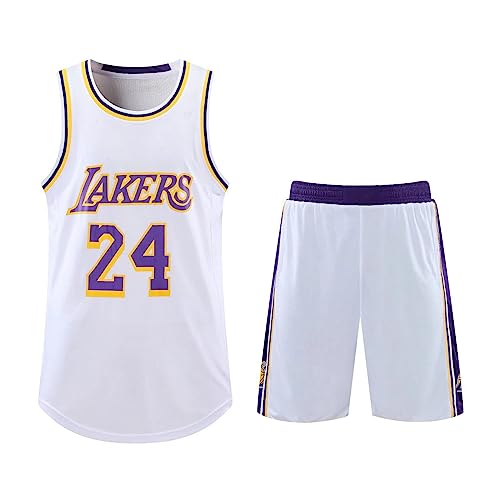 Basketball Trikot Shirt und Shorts Kinder/Erwachsene 2023/2024, 2-Teiliges Basketball ärmellose Anzug Kinder/Erwachsene, Basketball T-Shirt Weste + Shorts Kinder/Erwachsene Weiß L von ABRTJCL