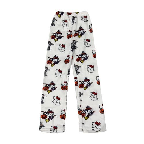 Schlafanzug Damen Hosen Lang Flanell Pyjama Hose Damen Schlafhose Weich Kawaii Pyjamas Bequeme Winter Schlafanzughose Kuschelhose Damen Flauschig Warme Hose Damen Weiß L von ABRTJCL