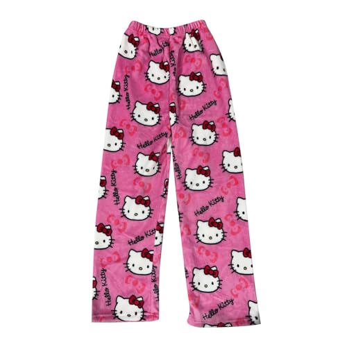 Schlafanzug Damen Hosen Lang Flanell Pyjama Hose Damen Schlafhose Weich Kawaii Pyjamas Bequeme Winter Schlafanzughose Kuschelhose Damen Flauschig Warme Hose Damen pink L von ABRTJCL