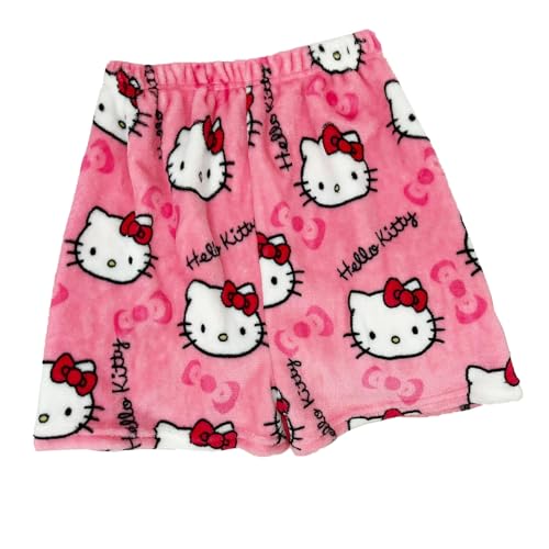 Schlafhose Kurz Damen Schlafanzug Cartoon Katze Flanell Schlafanzughose Kawaii Pyjamahose Weich Schlafanzughosen Sommer Anime Schlafhose Flanell Schlafanzughosen für Damen Rosa M von ABRTJCL