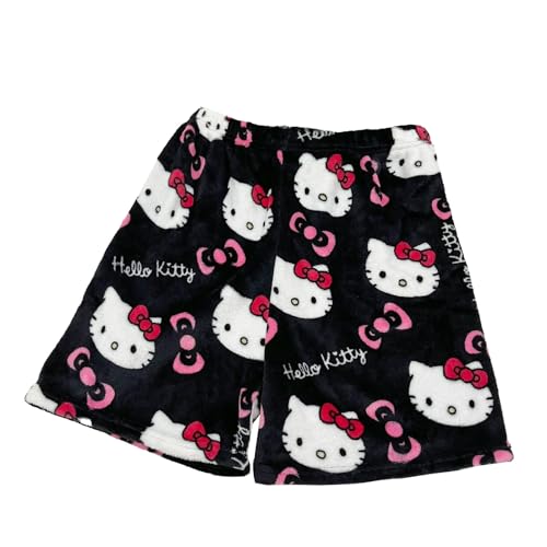 Schlafhose Kurz Damen Schlafanzug Cartoon Katze Flanell Schlafanzughose Kawaii Pyjamahose Weich Schlafanzughosen Sommer Anime Schlafhose Flanell Schlafanzughosen für Damen Weiß M von ABRTJCL