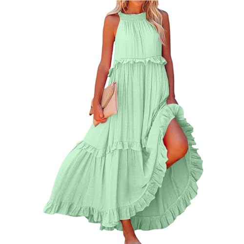 Sommerkleid Damen Cocktailkleid Damen Unregelmäßiger Kuchen Freizeitkleid Ärmellos A-Linien Strandkleider Sommer Grün von ABRTJCL