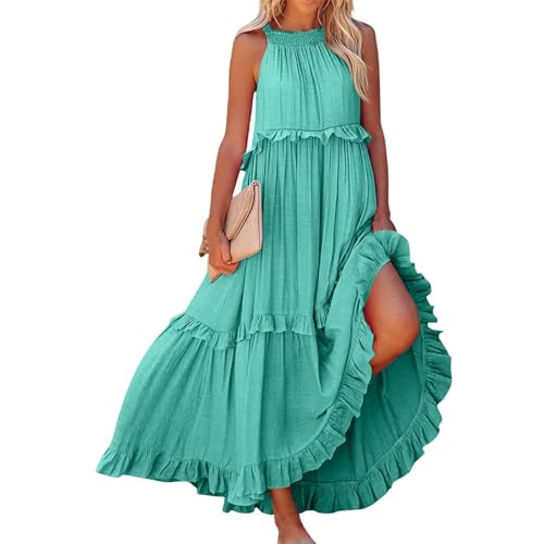 Sommerkleid Damen Cocktailkleid Damen Unregelmäßiger Kuchen Freizeitkleid Ärmellos A-Linien Strandkleider Sommer Grün von ABRTJCL