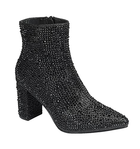 ABSOLEX Damen-Stiefelette mit spitzem Zehenbereich und Strasssteinen, mittelhoher Absatz, Black, 39 EU von ABSOLEX