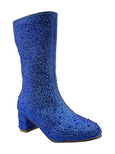 ABSOLEX Mädchen-Stiefel mit Strasssteinen, runder Zehenbereich, kniehoch, niedriger Absatz, Königsblau, 4 Big Kid von ABSOLEX