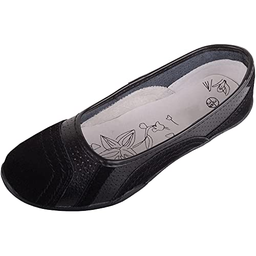 ABSOLUTE FOOTWEAR Damen Ballerina-Schuhe aus echtem Leder, Schwarz, 39 EU von ABSOLUTE FOOTWEAR