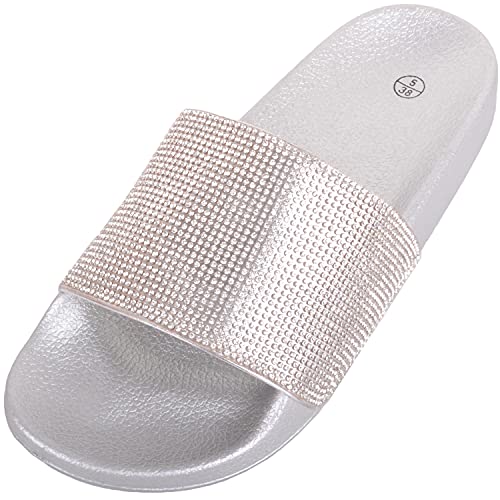 ABSOLUTE FOOTWEAR Damen Schlupfsandalen mit Strassmuster, Silber - silber - Größe: 40 EU ABSOLUTE FOOTWEAR Damen Schlupfsandalen mit Strassmuster, Silber - silber - Größe: 40 EU von ABSOLUTE FOOTWEAR