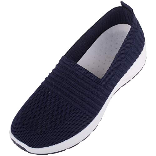 ABSOLUTE FOOTWEAR Damen Schlupfschuhe, leicht, gestrickt, dynamisch, Pump-Schuhe mit kontrastierender Sohle, Blau - Navy - Größe: 40 EU von ABSOLUTE FOOTWEAR