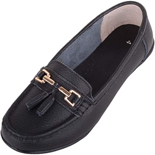 ABSOLUTE FOOTWEAR Damen Schlupfschuhe mit Quasten-Detail, Weite Passform, Leder, Loafer, Deck, Bootsschuhe, Schwarz - Schwarz - Größe: 40 EU von ABSOLUTE FOOTWEAR