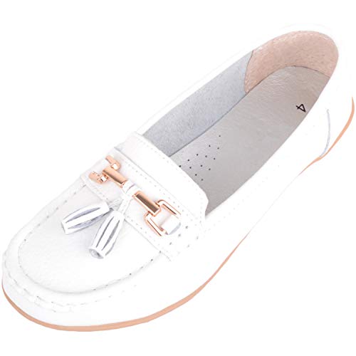 ABSOLUTE FOOTWEAR Damen Schlupfschuhe mit Quasten-Detail, Weite Passform, Leder, Loafer, Deck, Bootsschuhe, Weiß - weiß - Größe: 38 EU ABSOLUTE FOOTWEAR Damen Schlupfschuhe mit Quasten-Detail, Weite Passform, Leder, Loafer, Deck, Bootsschuhe, Weiß - weiß - Größe: 38 EU von ABSOLUTE FOOTWEAR
