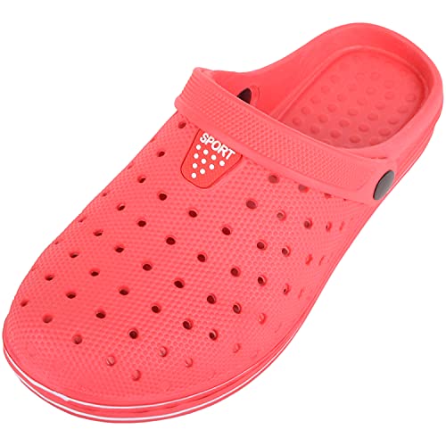 ABSOLUTE FOOTWEAR Damen Slip-on Garten Sommer Urlaub Pool Clogs Schuhe mit verstellbarem Rückengurt, rot, 36 EU von ABSOLUTE FOOTWEAR