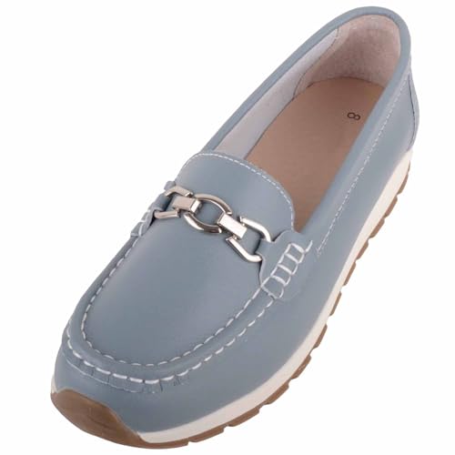 ABSOLUTE FOOTWEAR Damen-Slipper aus echtem Glattleder, einfach anzuziehen, mit dicker Sohle, babyblau, 38 EU von ABSOLUTE FOOTWEAR