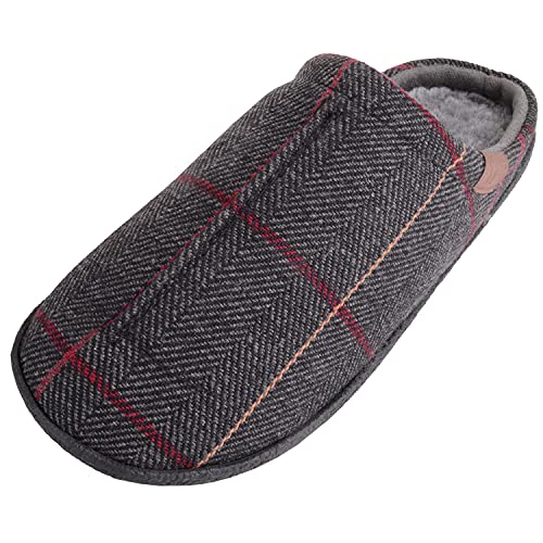 ABSOLUTE FOOTWEAR Herren Pantoffeln mit Kunstfellfutter aus Tweed, kariert, Grau - grau - Größe: 42 2/3 EU von ABSOLUTE FOOTWEAR