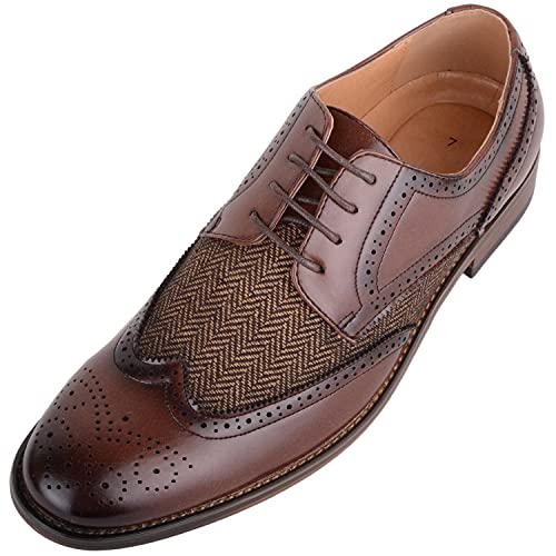 ABSOLUTE FOOTWEAR Herren Schlupfschuhe zum Schnüren, formelle Kunstlederschuhe für Arbeit, Schule, Hochzeit, Anzugschuhe mit Tweed-Material, Brandy, 42 1/3 EU von ABSOLUTE FOOTWEAR