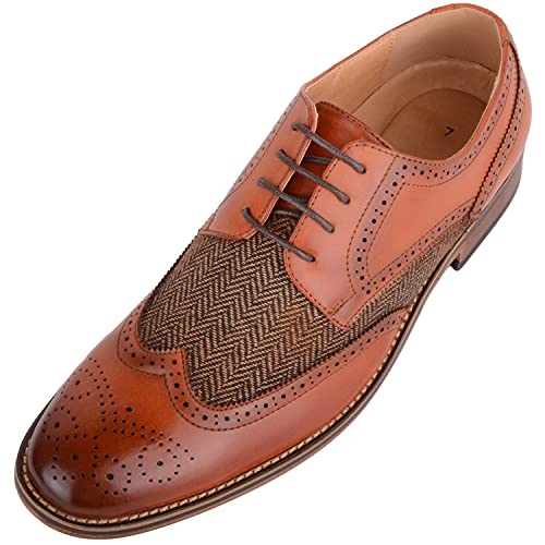 ABSOLUTE FOOTWEAR Herren Schlupfschuhe zum Schnüren, formelle Kunstlederschuhe für Arbeit, Schule, Hochzeit, Anzugschuhe mit Tweed-Material, braun, 42 1/3 EU von ABSOLUTE FOOTWEAR