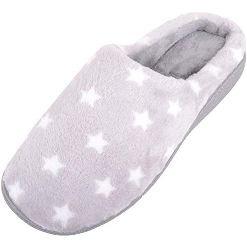 Absolute Footwear Damen-Slipper mit Fleecefutter und Sternen-Design., Grau - grau - Größe: 38 EU von ABSOLUTE FOOTWEAR