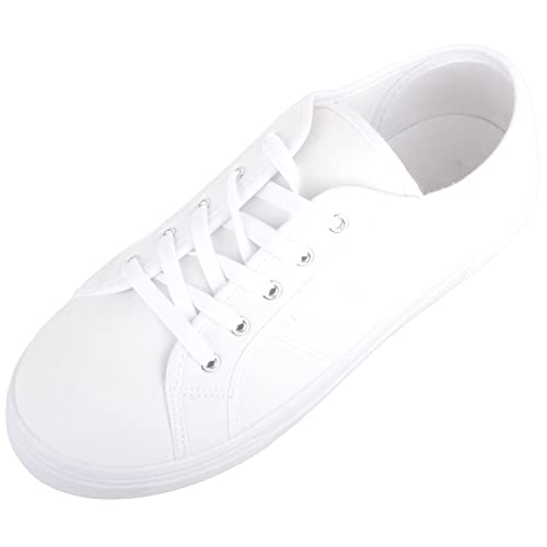 Damen Mädchen Minimalistische Schnürschuh Canvas Turnschuhe Sneaker, weiß, 38 EU von ABSOLUTE FOOTWEAR