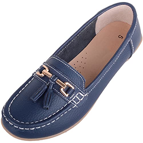 Damen Schlupfschuhe Leder Loafer/Deck/Bootsschuhe/Sandalen, Blau - dunkelblau - Größe: 37 EU von ABSOLUTE FOOTWEAR