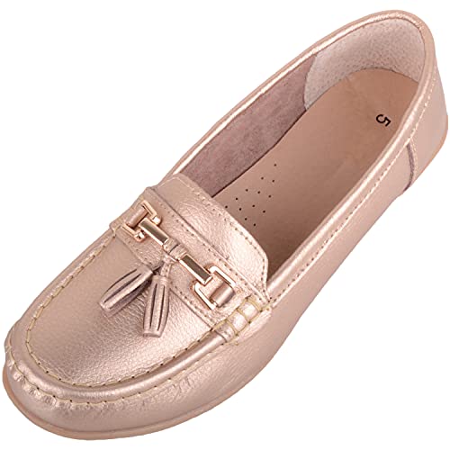 Damen Schlupfschuhe Leder Loafer/Deck/Bootsschuhe/Sandalen, Braun - Bronze - Größe: 38 EU von ABSOLUTE FOOTWEAR