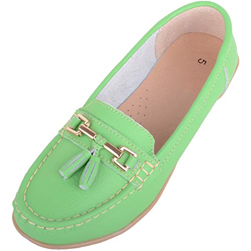 Damen Schlupfschuhe Leder Loafer/Deck/Bootsschuhe/Sandalen, Grün - apfelgrün - Größe: 38 EU von ABSOLUTE FOOTWEAR