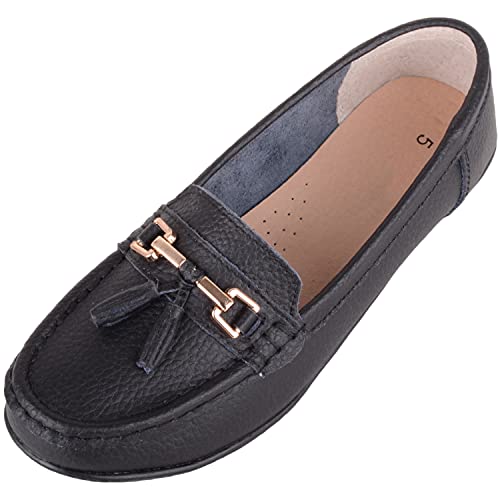 Damen Schlupfschuhe Leder Loafer/Deck/Bootsschuhe/Sandalen, Schwarz - Schwarz - Größe: 37 EU von ABSOLUTE FOOTWEAR