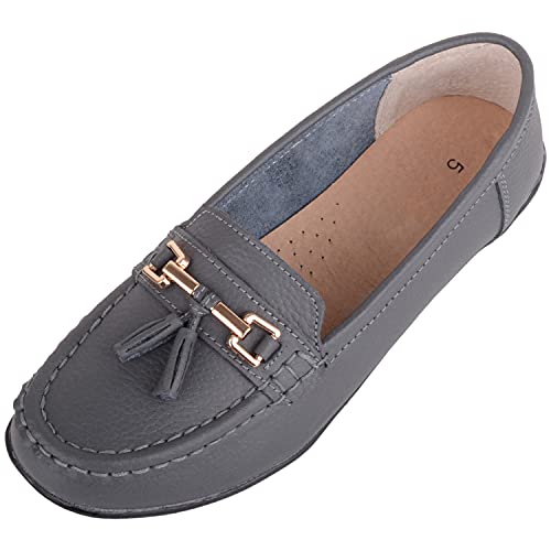 Damen Schlupfschuhe Leder Loafer/Deck/Bootsschuhe/Sandalen, grau, 39 EU Damen Schlupfschuhe Leder Loafer/Deck/Bootsschuhe/Sandalen, grau, 39 EU von ABSOLUTE FOOTWEAR
