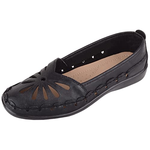 Damen-Schuhe zum Reinschlüpfen, für den Sommer, Urlaub, leicht, ausgeschnitten, mit Blumenmuster, Schwarz , 41 EU Damen-Schuhe zum Reinschlüpfen, für den Sommer, Urlaub, leicht, ausgeschnitten, mit Blumenmuster, Schwarz , 41 EU von ABSOLUTE FOOTWEAR