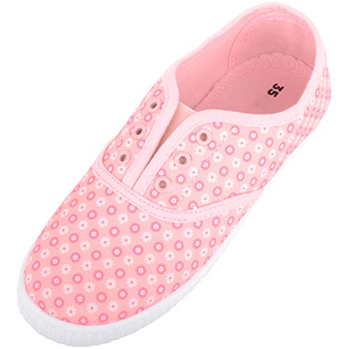 Kinder/Kinder Leinen-Stil Slip On Floral Pumps Turnschuhe mit elastischem Zwickel, Pink - Rose - Größe: 33 EU von ABSOLUTE FOOTWEAR