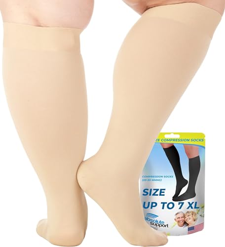 ABSOLUTE SUPPORT blickdichte Kompressionsstrümpfe für Damen und Herren, Klasse 2 20-30 mmHg - Kompressionssocken für Krampfadern, Schwellungen, Lymphödem, Lipödem - Stützstrümpfe Beige, X-Large von ABSOLUTE SUPPORT