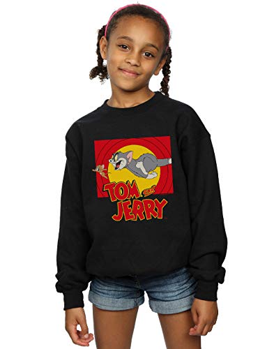 Absolute Cult Tom and Jerry Mädchen Chase Scene Sweatshirt Schwarz 7-8 Years von ABSOLUTECULT