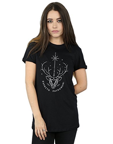 Harry Potter Damen Expecto Patronum Charm Boyfriend Fit T-Shirt Large Schwarz von ABSOLUTECULT