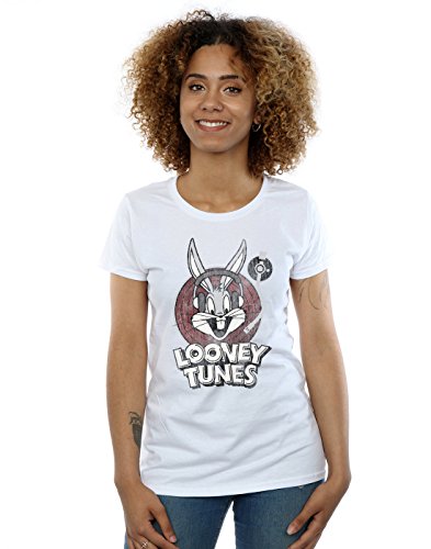 Looney Tunes Damen Bugs Bunny Circle Logo T-Shirt Weiß Small von ABSOLUTECULT
