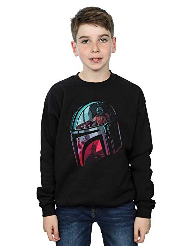 Star Wars Jungen The Mandalorian Mandalore Helmet Reflection Sweatshirt Schwarz 7-8 Years von ABSOLUTECULT