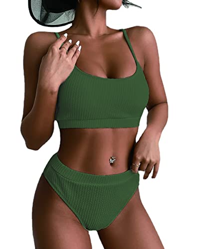 ABYOVRT Damen Bikini Bademode Hohe Taille Sommer Strand Swimsuit Bikini-Set Push Up Vintage Strandmode Zweiteiliger Swimwear 2023,Grün,S von ABYOVRT