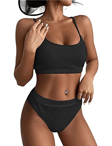 ABYOVRT Damen Bikini Bademode Hohe Taille Sommer Strand Swimsuit Bikini-Set Push Up Vintage Strandmode Zweiteiliger Swimwear 2023,Schwarz,L von ABYOVRT