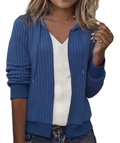 ABYOVRT Damen Hoodie Sweatjacke Kapuzenpullover Langarm Sweatshirt Kapuzenjacke Reißverschluss Jacke für Herbst Winter,Blau,L von ABYOVRT