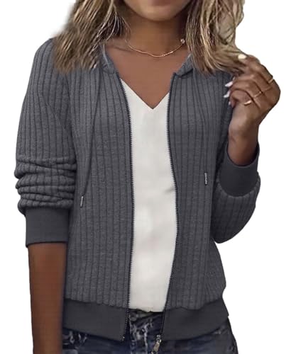 ABYOVRT Damen Hoodie Sweatjacke Kapuzenpullover Langarm Sweatshirt Kapuzenjacke Reißverschluss Jacke für Herbst Winter,Grau,S von ABYOVRT
