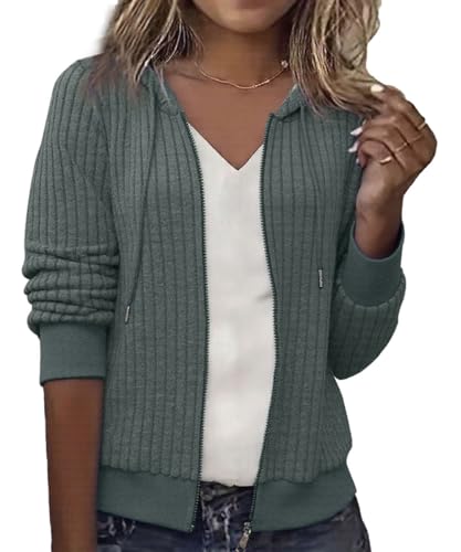 ABYOVRT Damen Hoodie Sweatjacke Kapuzenpullover Langarm Sweatshirt Kapuzenjacke Reißverschluss Jacke für Herbst Winter,Militärgrün,XL von ABYOVRT