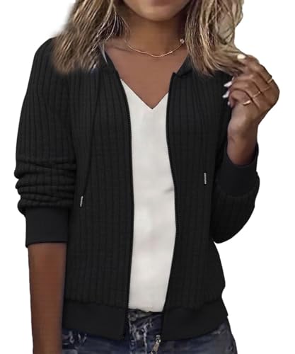 ABYOVRT Damen Hoodie Sweatjacke Kapuzenpullover Langarm Sweatshirt Kapuzenjacke Reißverschluss Jacke für Herbst Winter,Schwarz,M von ABYOVRT