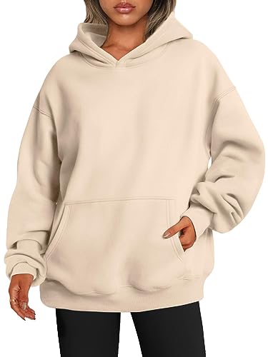 ABYOVRT Damen Kapuzenpullover Hoodies Oversize Pullover Sweatshirt Freizeit Lose Langarmshirt Hoodies Casual Training Pulli Streetwear mit Kapuze Sport Oberteil Outerwear,Aprikose,L von ABYOVRT