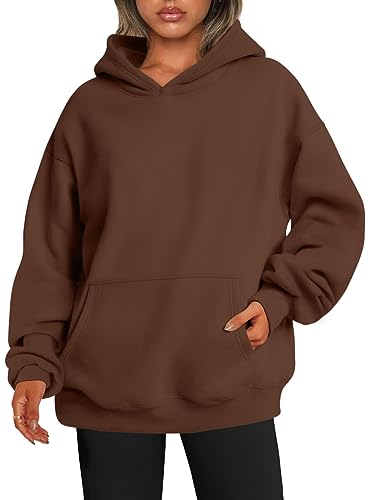 ABYOVRT Damen Kapuzenpullover Hoodies Oversize Pullover Sweatshirt Freizeit Lose Langarmshirt Hoodies Casual Training Pulli Streetwear mit Kapuze Sport Oberteil Outerwear,Braun,XL von ABYOVRT