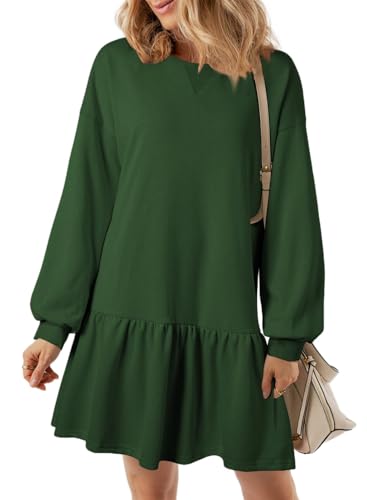 ABYOVRT Damen Pulloverkleid Winter Langarm Rundhalsausschnitt Strickkleid Hohe Taille A-Linie Elegant Kurzkleid Casual Minikleid Sweatshirt Freizeitkleid,Grün,L von ABYOVRT