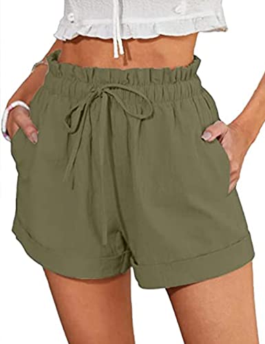 ABYOVRT Damen Shorts Kordelzug Stretch Weite Lose Casual Sommer Lockere Shorts Solid Color Beiläufige Mädchen Kurze Hose mit Taschen,Grün,L von ABYOVRT