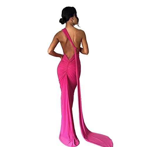 ABYOVRT Frauen Sexy Rückenfreies Kleid Bodycon Ärmellos Offener Rücken Maxikleid Ausgehen Elegant Party Cocktail Langes Kleid, B-Rose, Klein von ABYOVRT